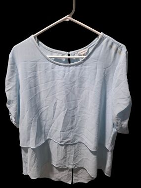 Calvin Klein Light Blue Layered Short Sleeve Blouse Size L